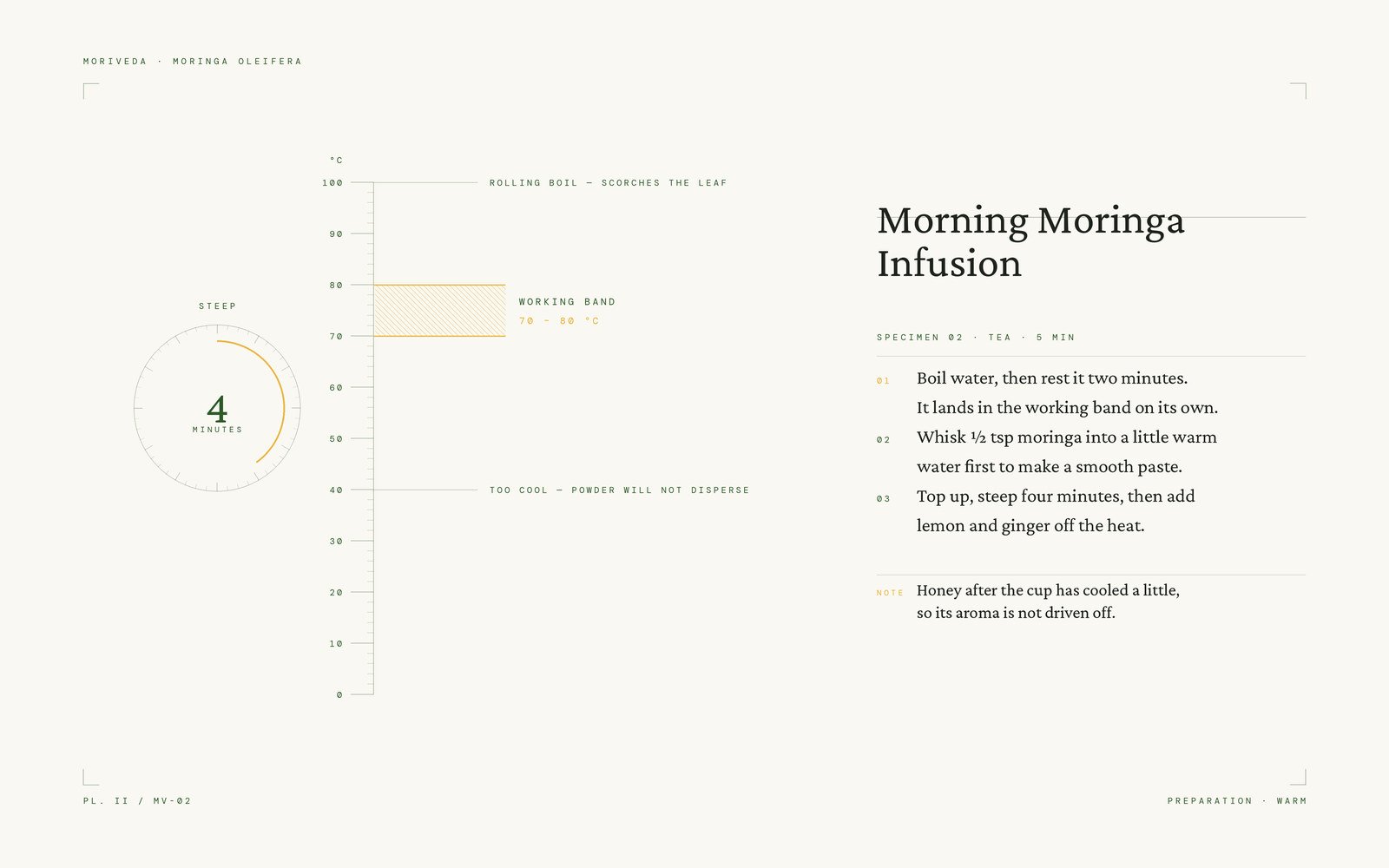 Temperature and steeping diagram for moringa infusion
